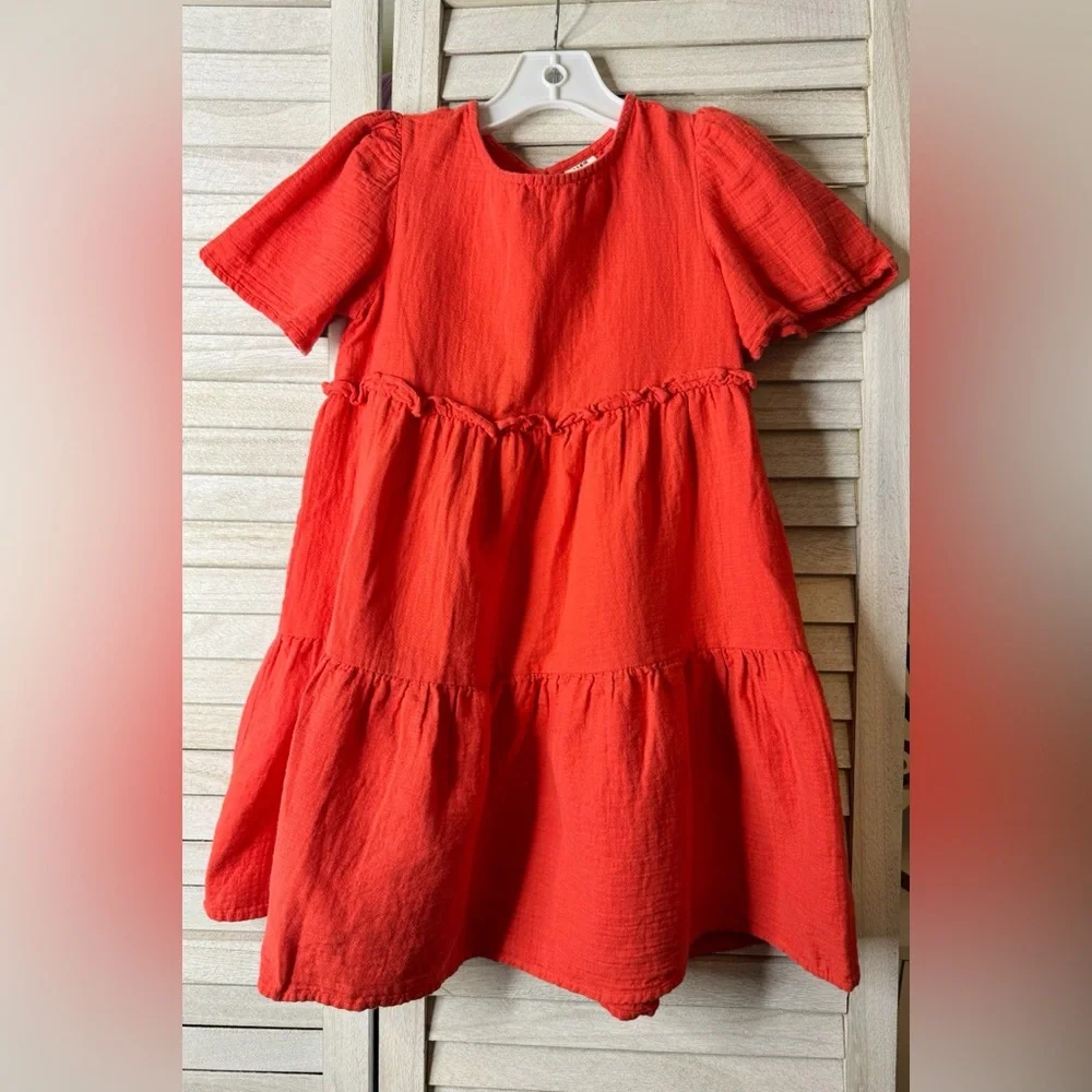 STEM Girls Burnt Orange Tiered Dress Size 6 Elevated Basic Cotton Casual